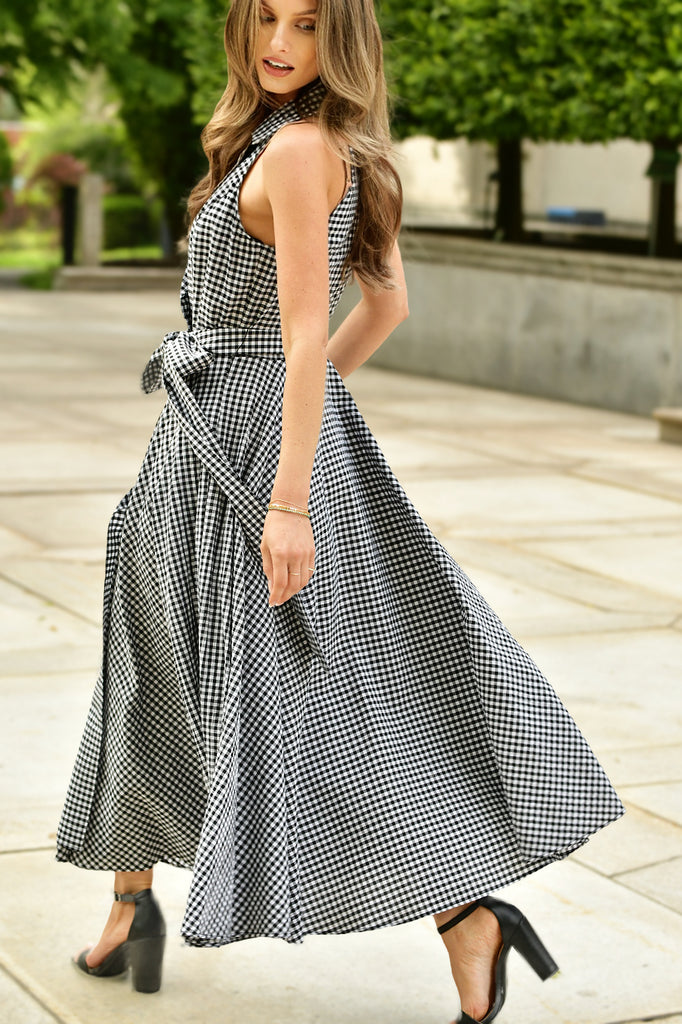 LAVENDER BROWN ZOLA CHECKED DRESS – CARABELLA / Oakmont