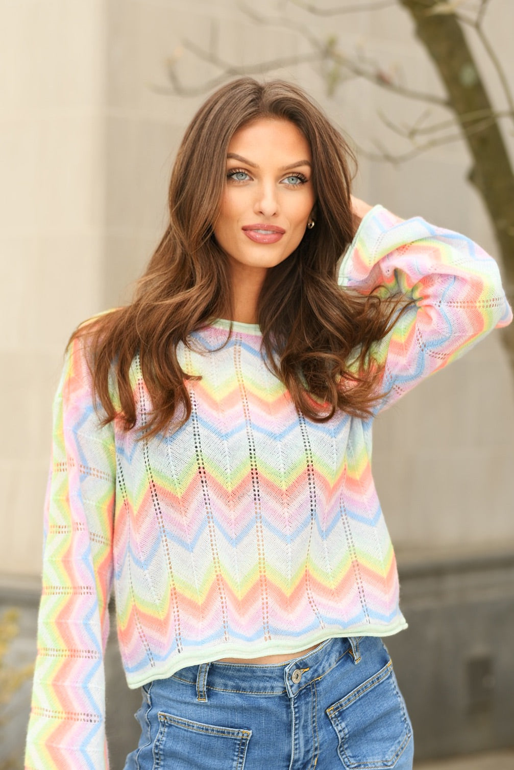BRODIE PINK RAINBOW CASHMERE SWEATER