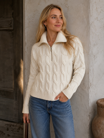 KINROSS CREAM ZIP SWEATER