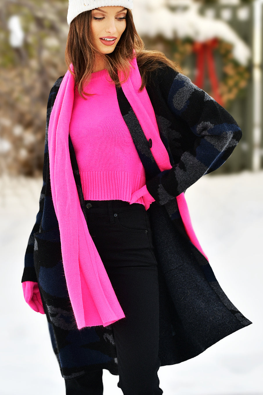 KINROSS CAMO BLUE BLACK LONG CARDIGAN