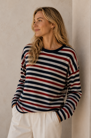 J. SOCIETY ROLL NECK NAVY STRIPE SWEATER