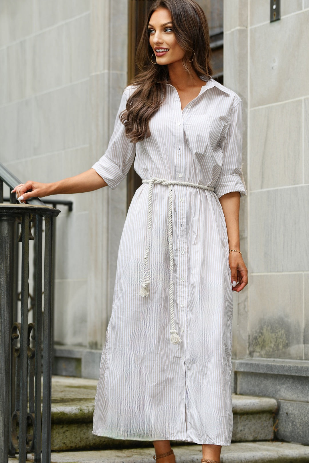 LILLA P FLAX MAXI STRIPE DRESS