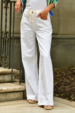 PISTOLA JADYN MID RISE DRAWSTRING WHITE JEAN