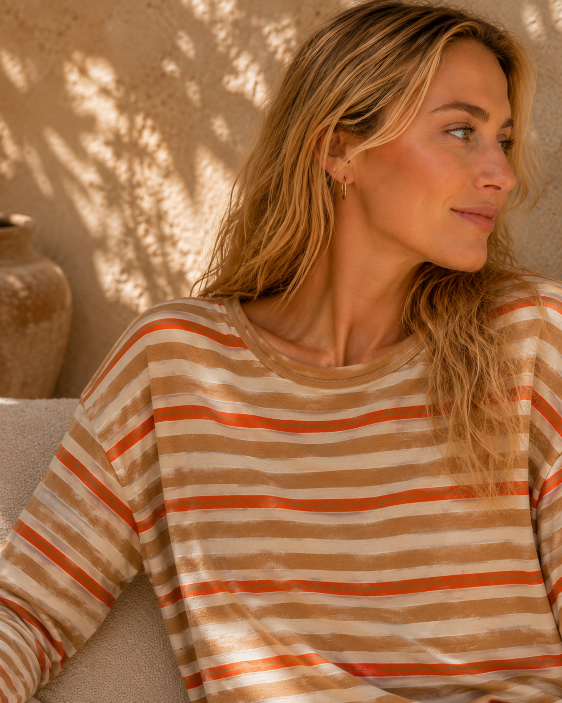 J. SOCIETY ROLL NECK CAMEL STRIPE SWEATER