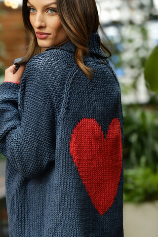 WOODEN SHIPS INDIGO HEART  LONG CARDIGAN