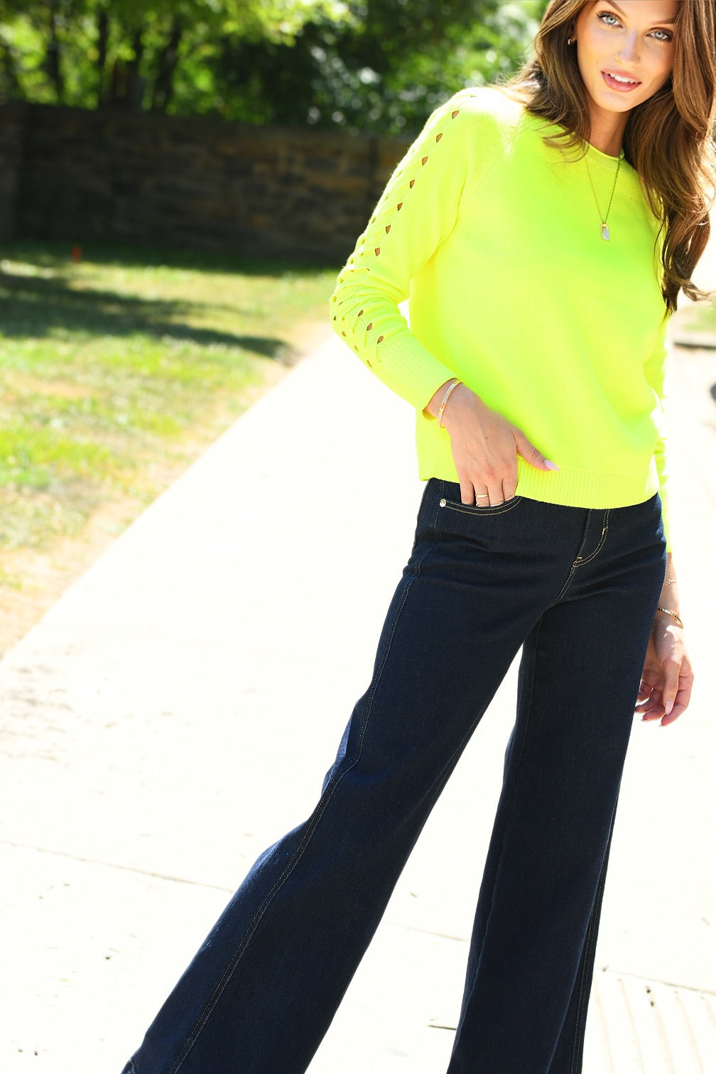 LISA TODD NEON YELLOW CREW NECK SWEATER