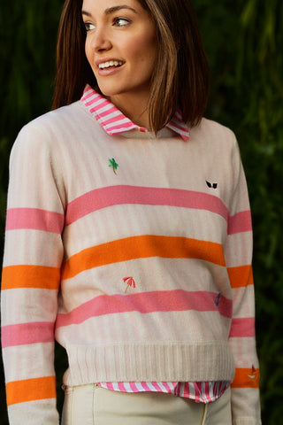 BRODIE EMBROIDERED 🌴STRIPE CREW NECK SWEATER