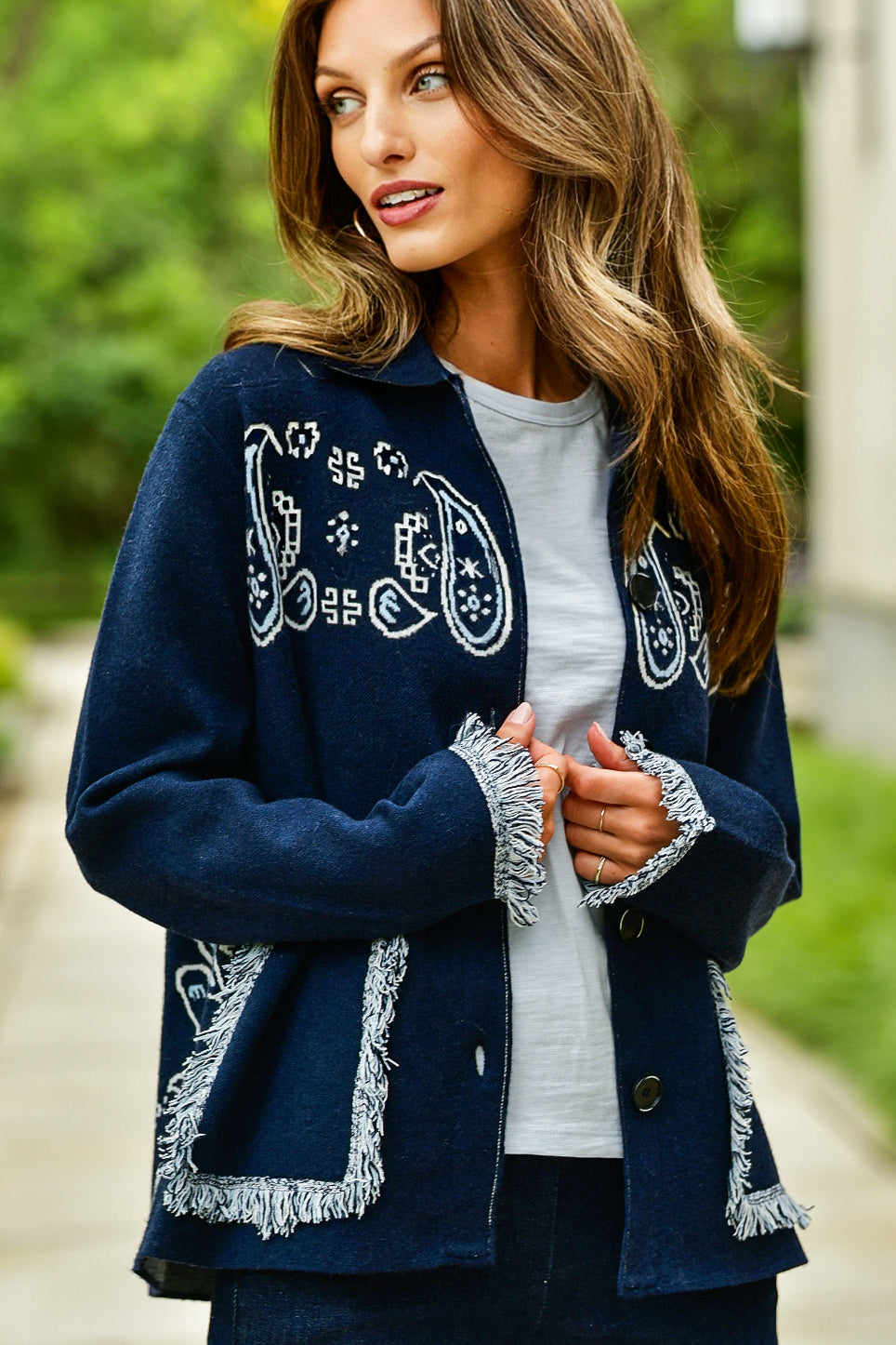 ELLIOTT LAUREN PAISLEY NAVY CARDIGAN