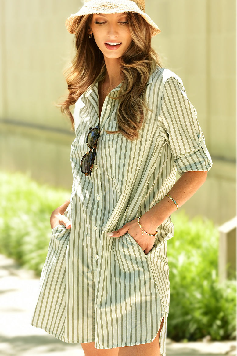 LILLA P POOL STRIPE SHIRT DRESS