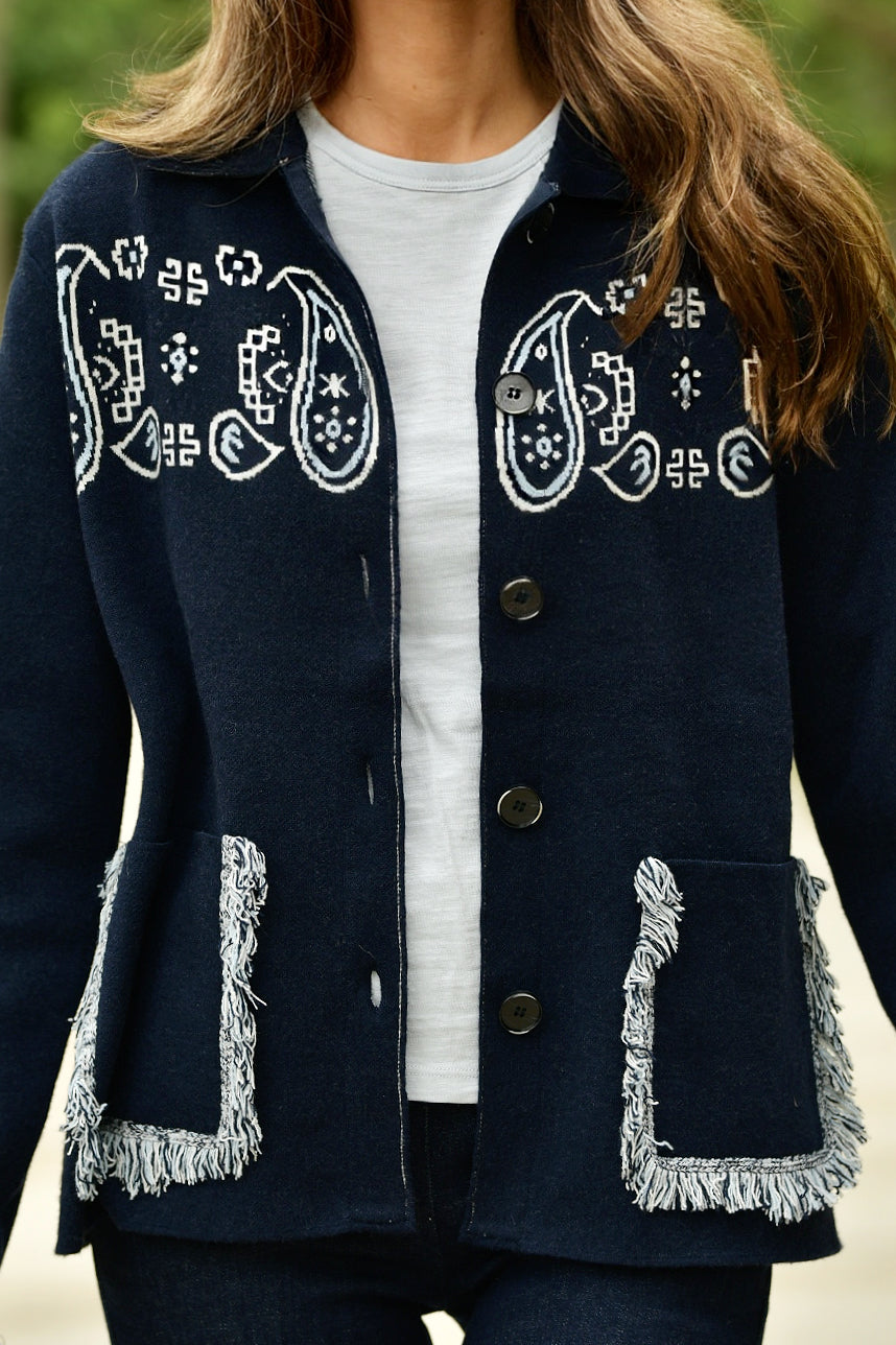ELLIOTT LAUREN PAISLEY NAVY CARDIGAN