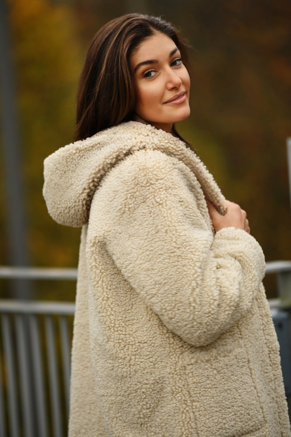 NIKKI JONES REVERSIBLE ECRU FAUX FUR COAT