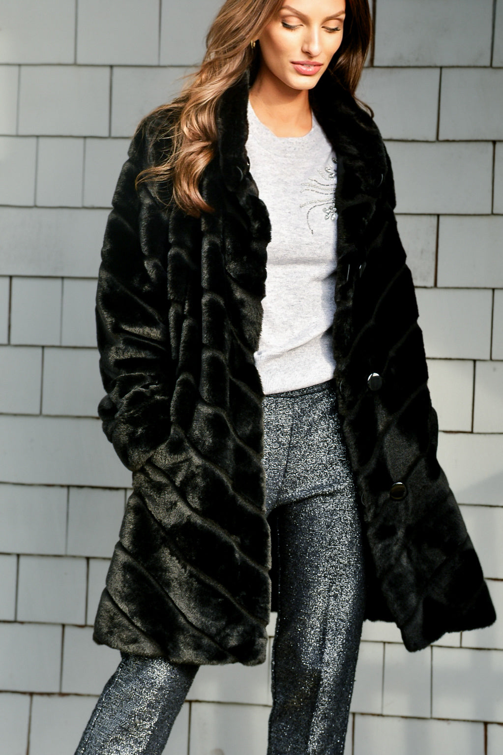 NIKKI JONES BLACK FAUX FUR REVERSIBLE COAT