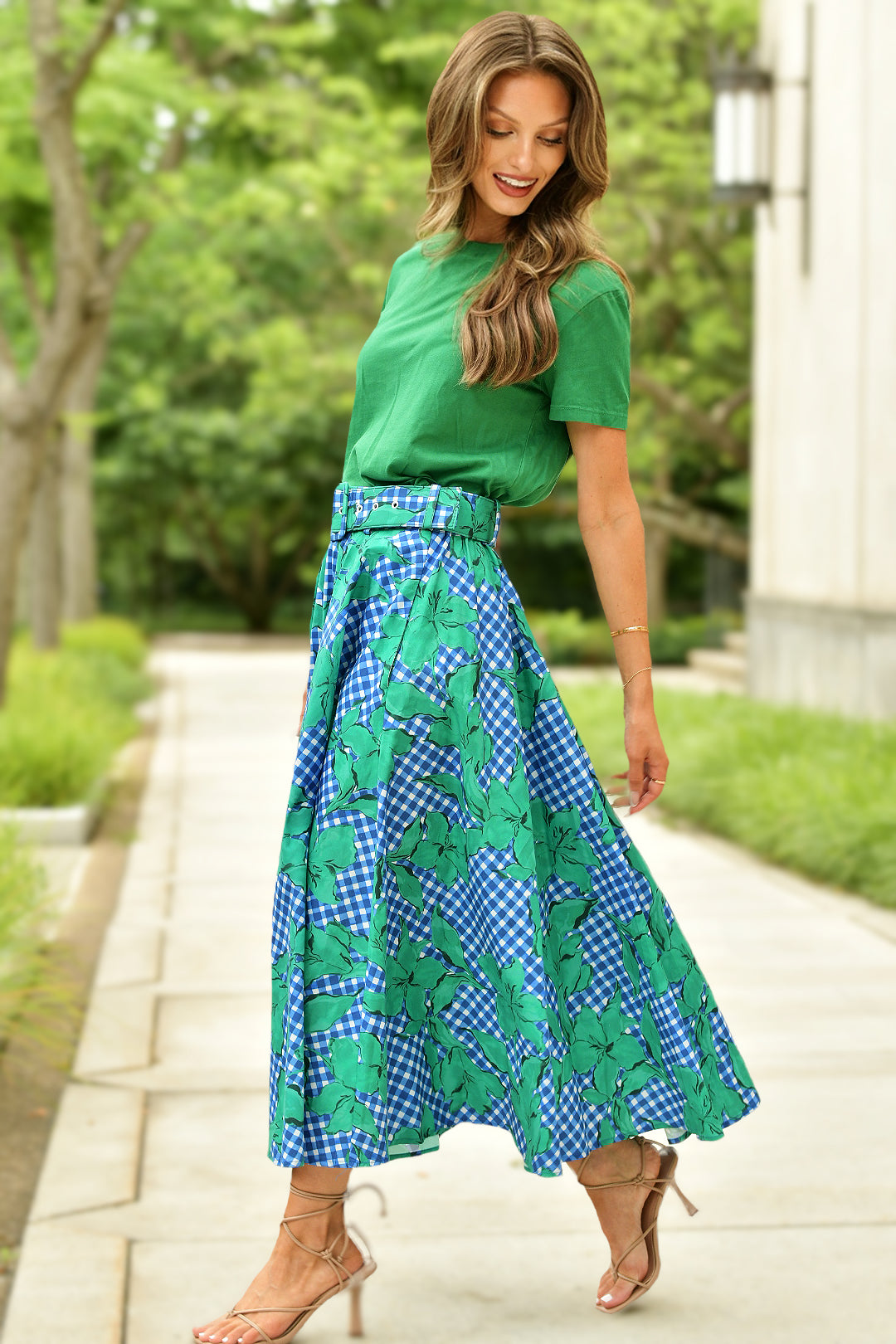 HUTCH FLORAL AND GINGHAM SKIRT