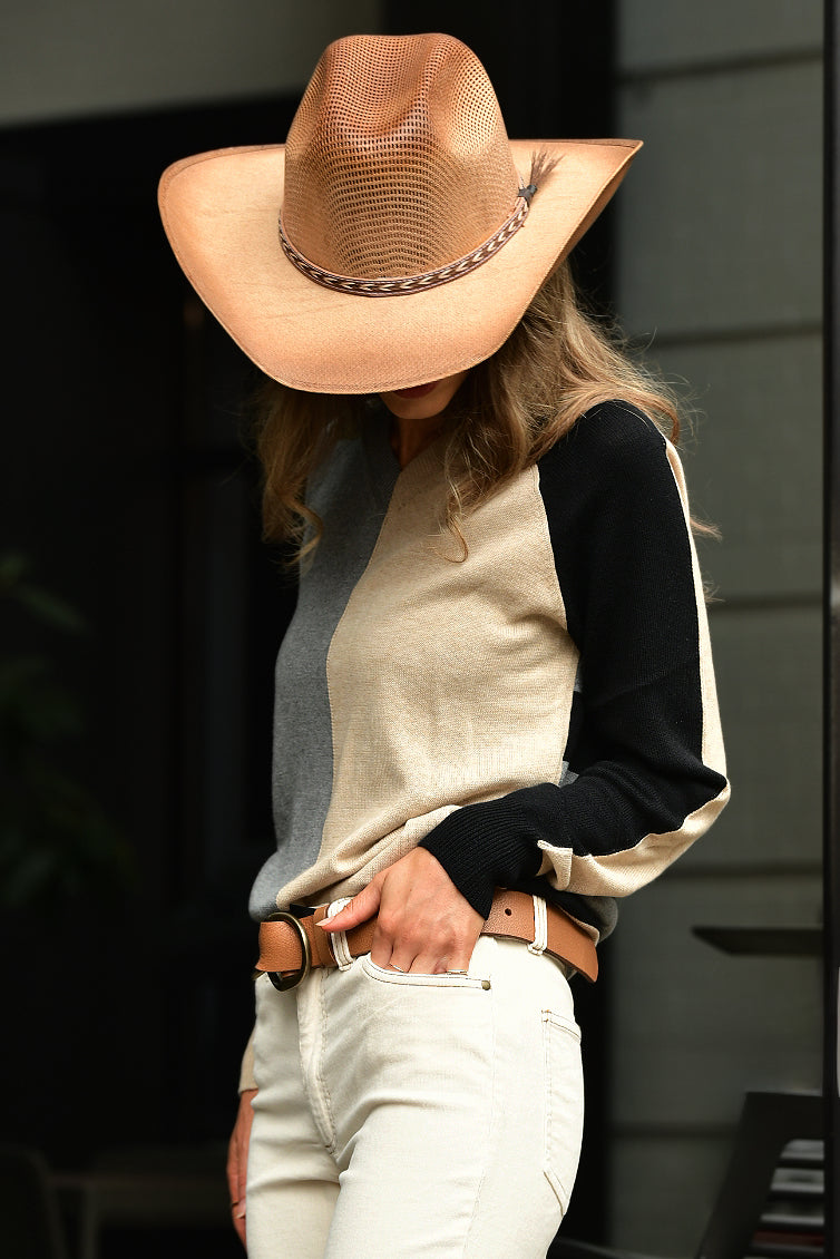 JACK & JO SAND COLOR BLOCK SWEATER