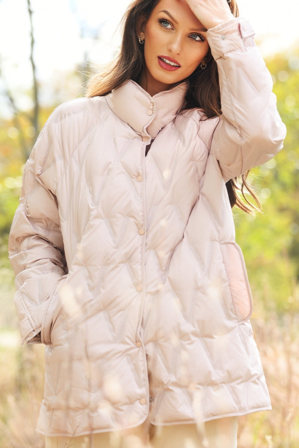 NIKKI JONES DOWN PINK QUILTED PUFFER