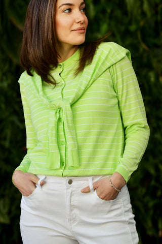 ELLIOTT LAUREN 2-FER KIWI STRIPE CARDIGAN