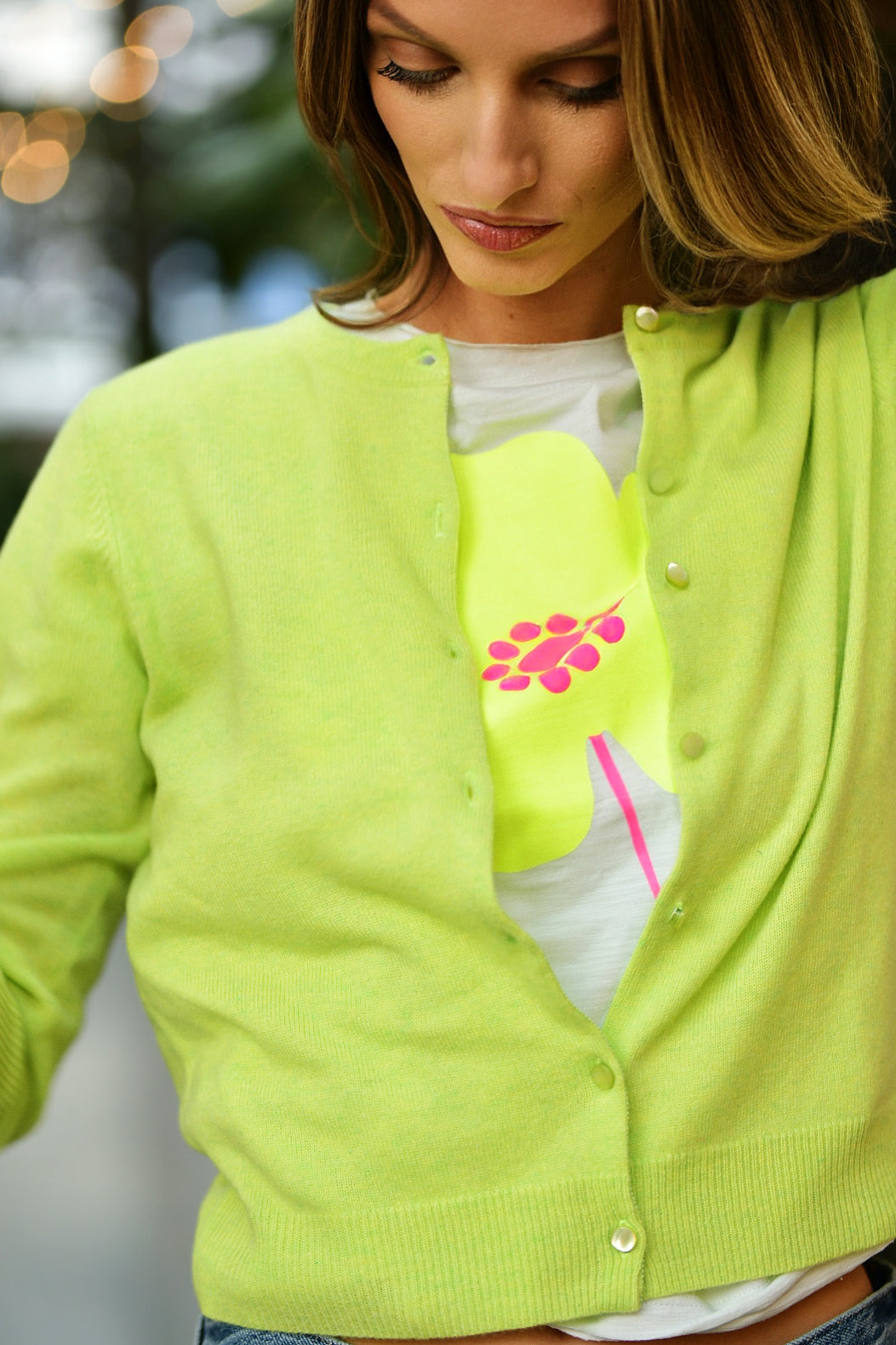 AUTUMN CASHMERE LIME TENNIS CARDIGAN