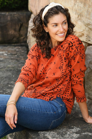 J. SOCIETY BANDANA ORANGE CREW SWEATER