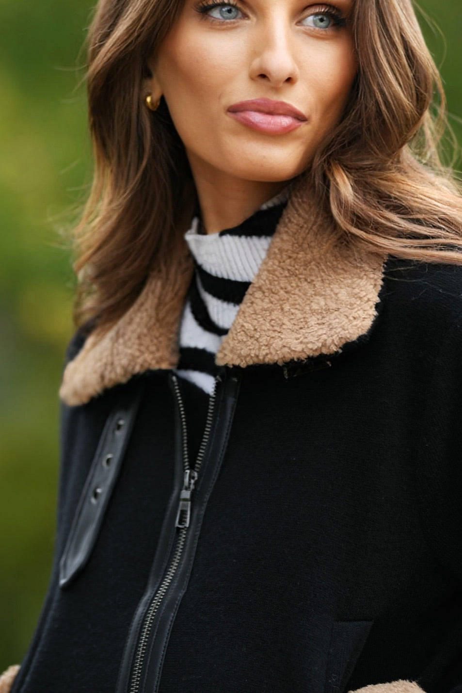 LISA TODD BLACK AND CAMEL MODERN MOTO JACKET