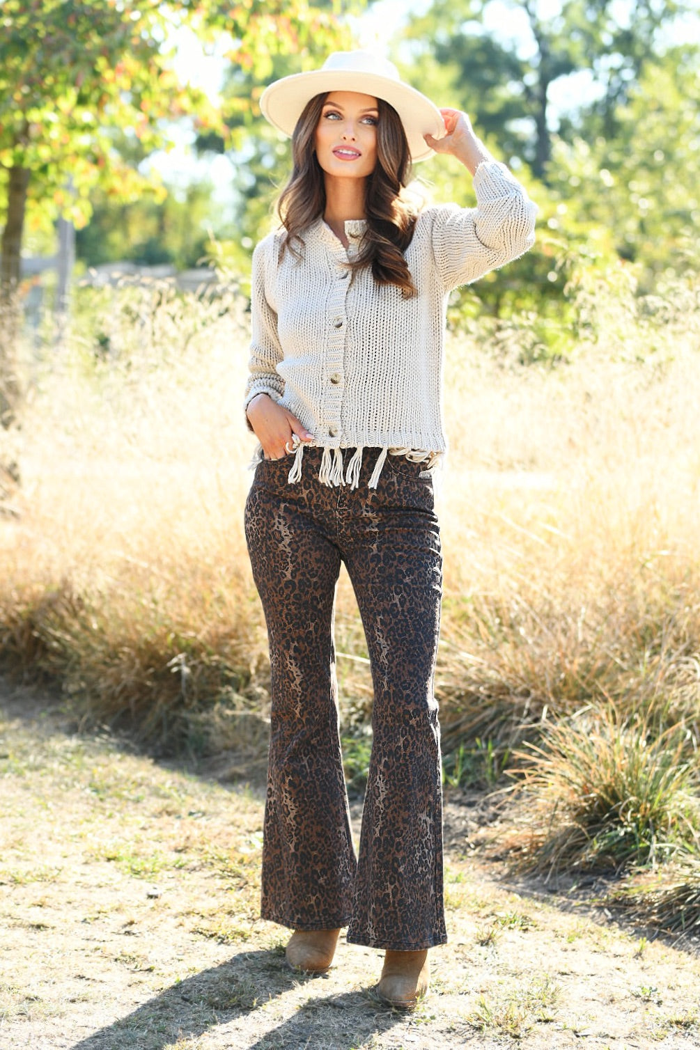 DREW FRINGE WHEAT BUTTON CARDIGAN