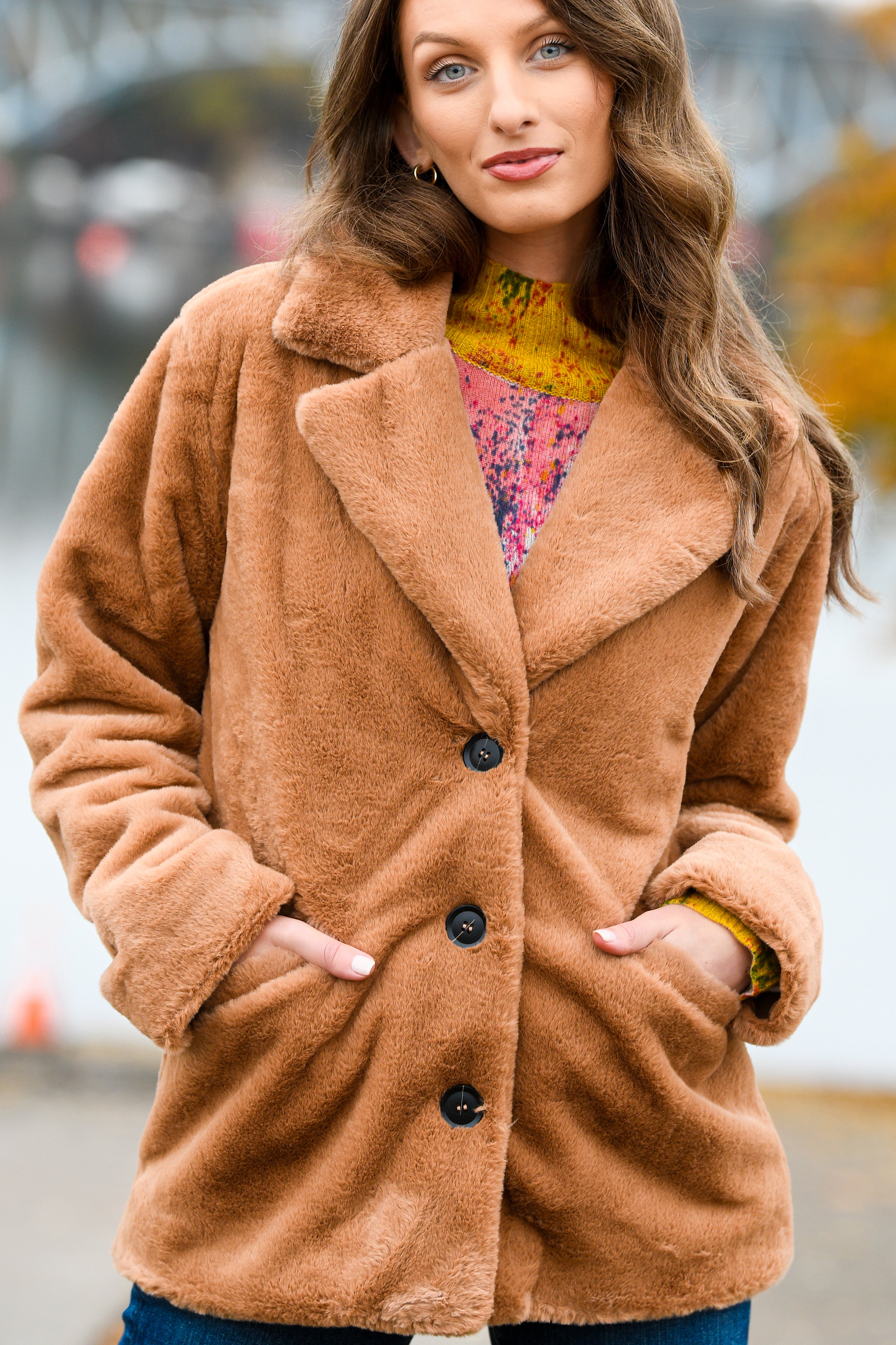 PJ SALVAGE FAUX FUR CAMEL JACKET