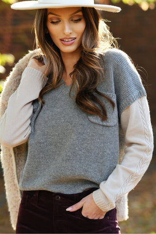 LABEL + THREAD GREY V NECK SWEATER