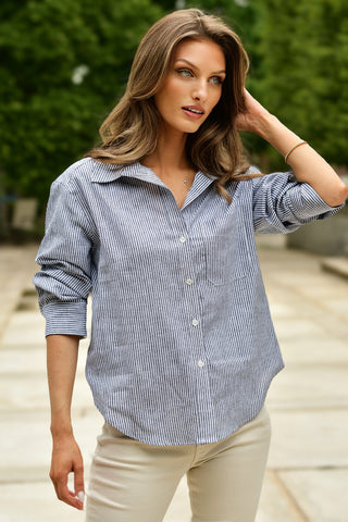 DREW SCOTTIE NAVY AND WHITE STRIPE SHIRT