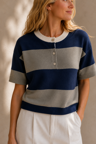 J. SOCIETY NAVY & MOSS STRIPE TOP
