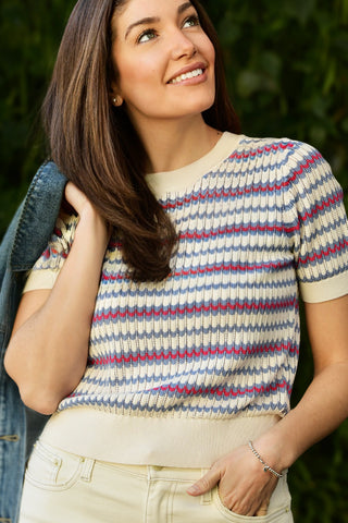 LILLA P ZIG ZAG CREW NECK SWEATER