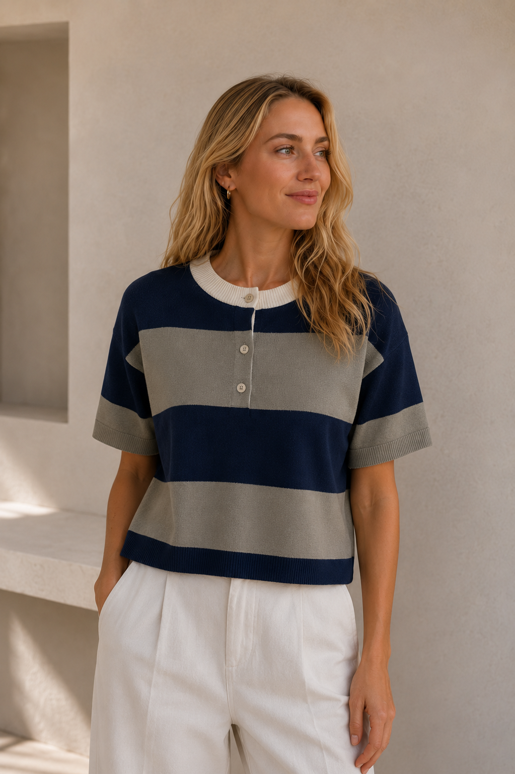 J. SOCIETY NAVY & MOSS STRIPE TOP