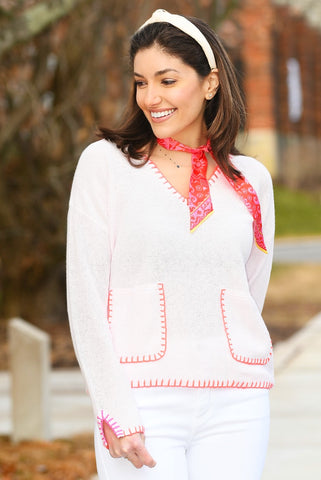LISA TODD WISTERIA STITCHED V NECK SWEATER