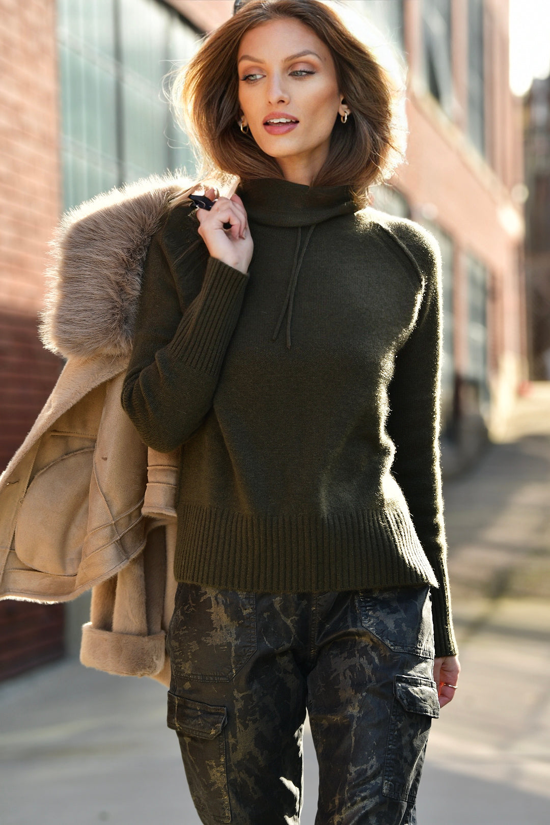 JACK & JO LODEN DRAWSTRING SWEATER