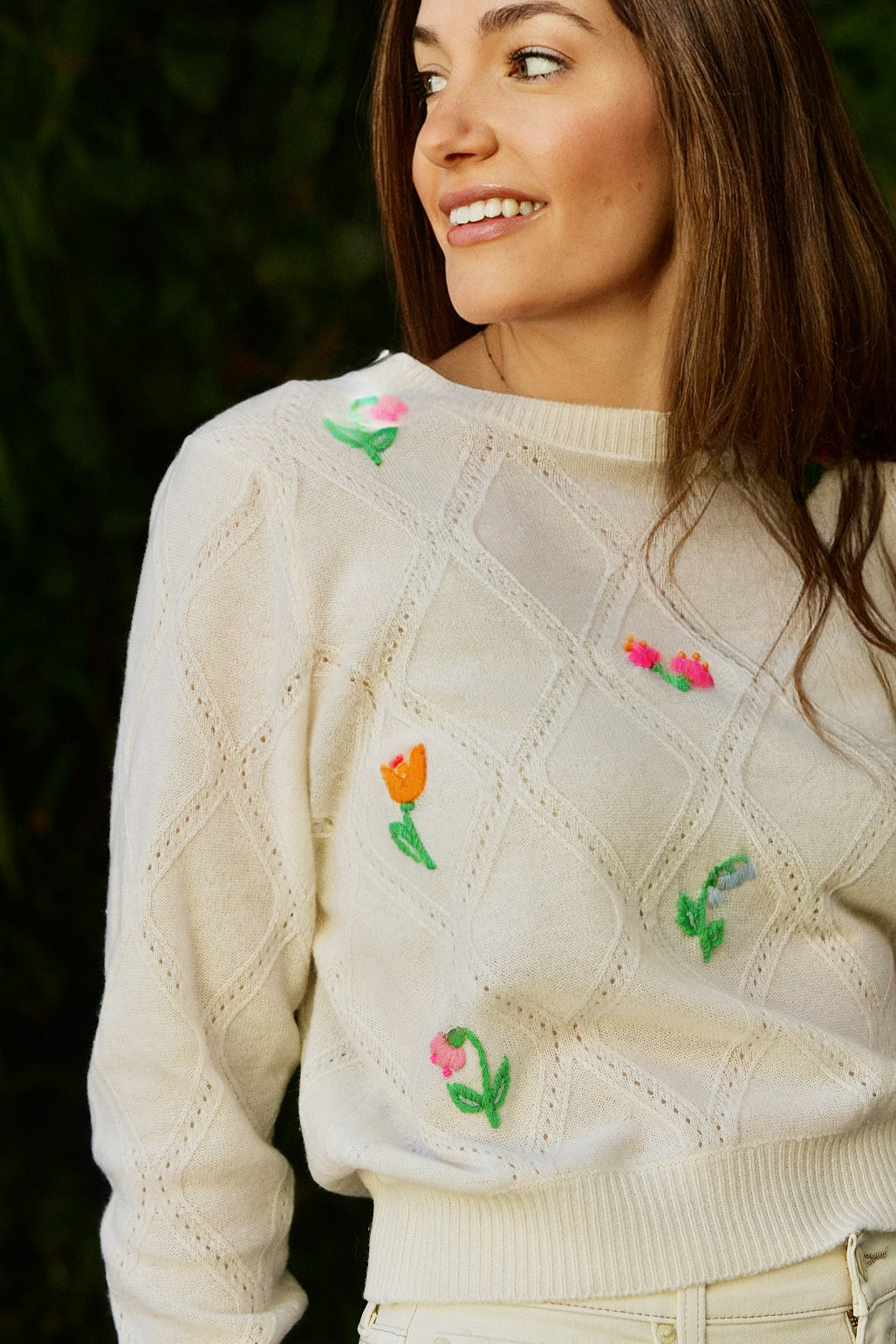 BRODIE FLORAL 🌸 WHITE CASHMERE SWEATER