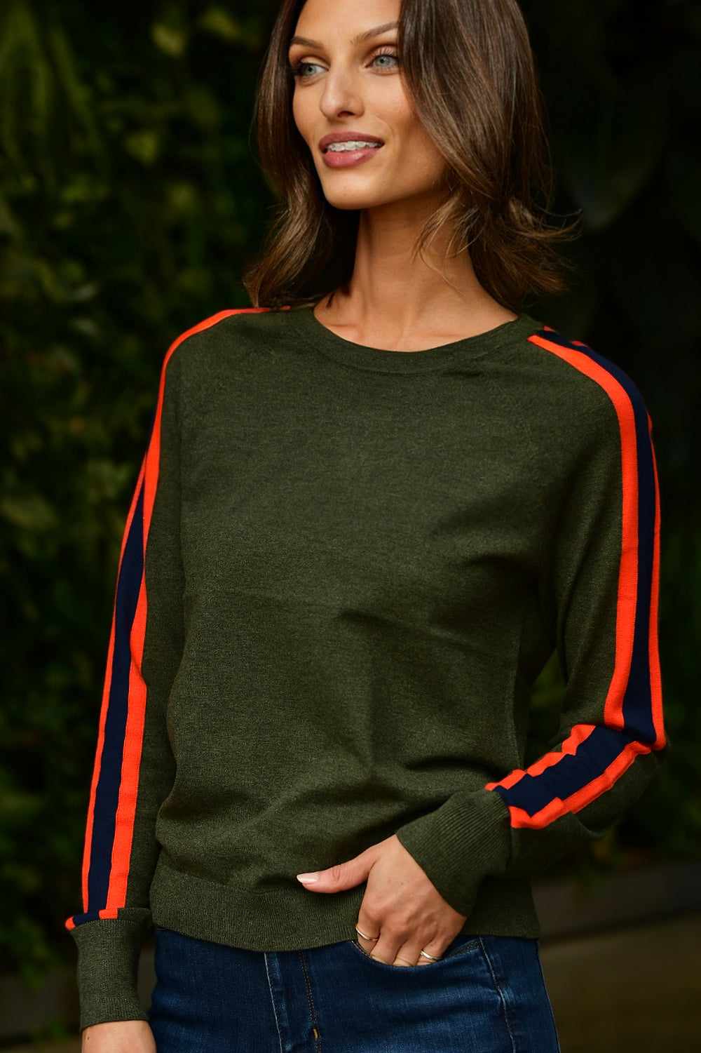 J. SOCIETY MILITARY AND FLAME CREW NECK SWEATER