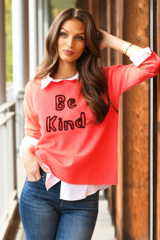 LISA TODD CORAL 'BE KIND' SWEATER