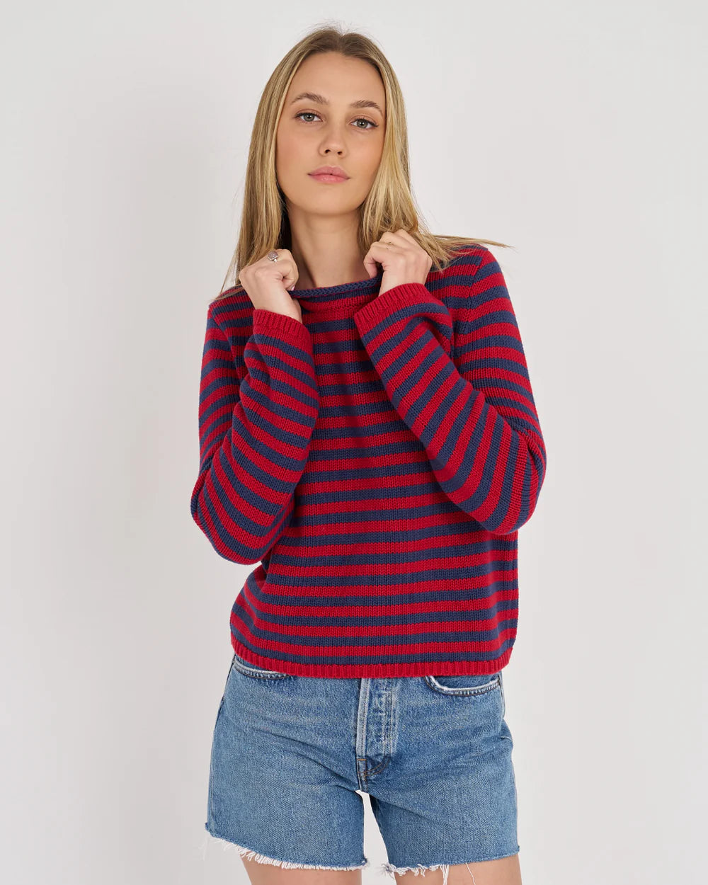 ARCHER RED AND NAVY STRIPE SWEATER
