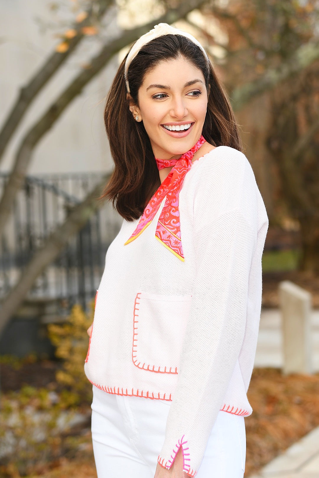 LISA TODD WISTERIA STITCHED V NECK SWEATER