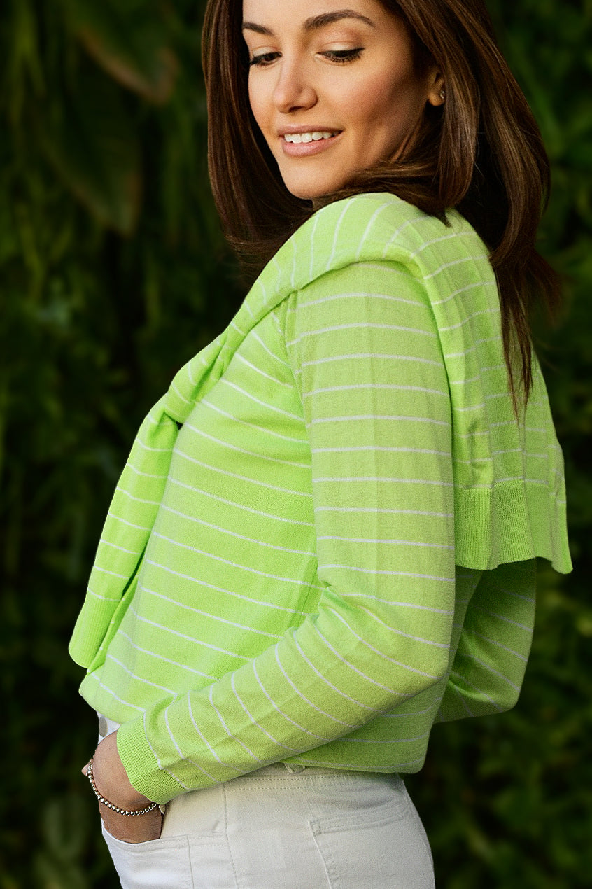 ELLIOTT LAUREN 2-FER KIWI STRIPE CARDIGAN