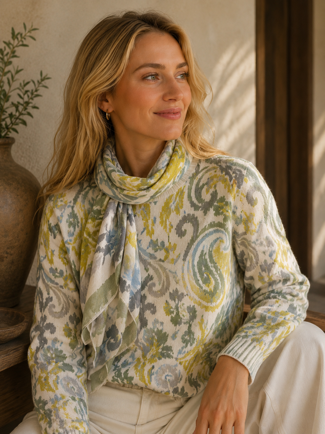 KINROSS PAISLEY CREW NECK SWEATER