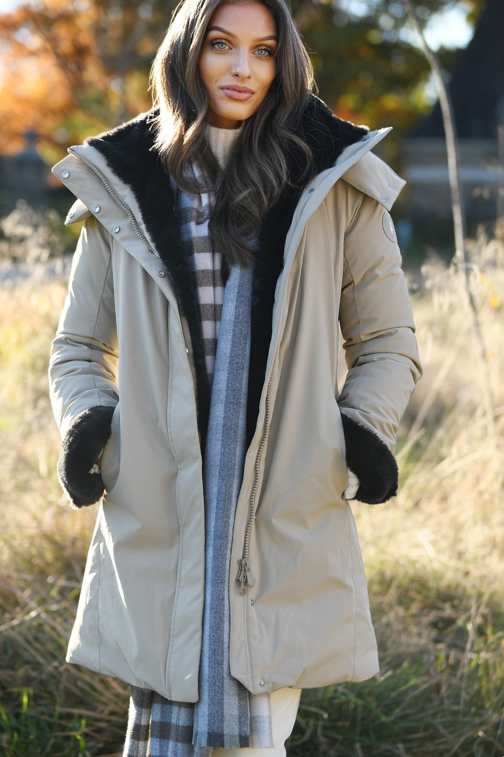SAVE THE DUCK STONE FAUX FUR TRIMMED HOODED COAT