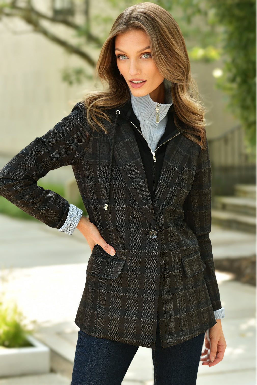PEACE OF CLOTH PLAID HOODED JACKET