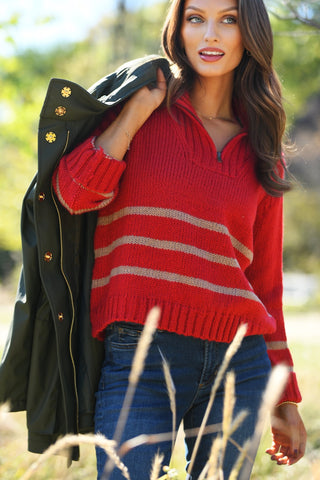 WOODEN SHIPS PETRA RED STRIPE SWEATER