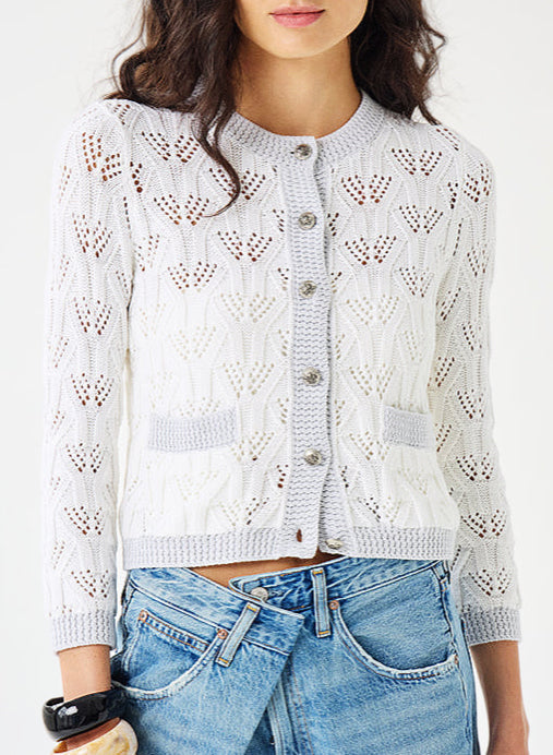 AUTUMN CASHMERE GREY AND WHITE STITCH CARDIGAN