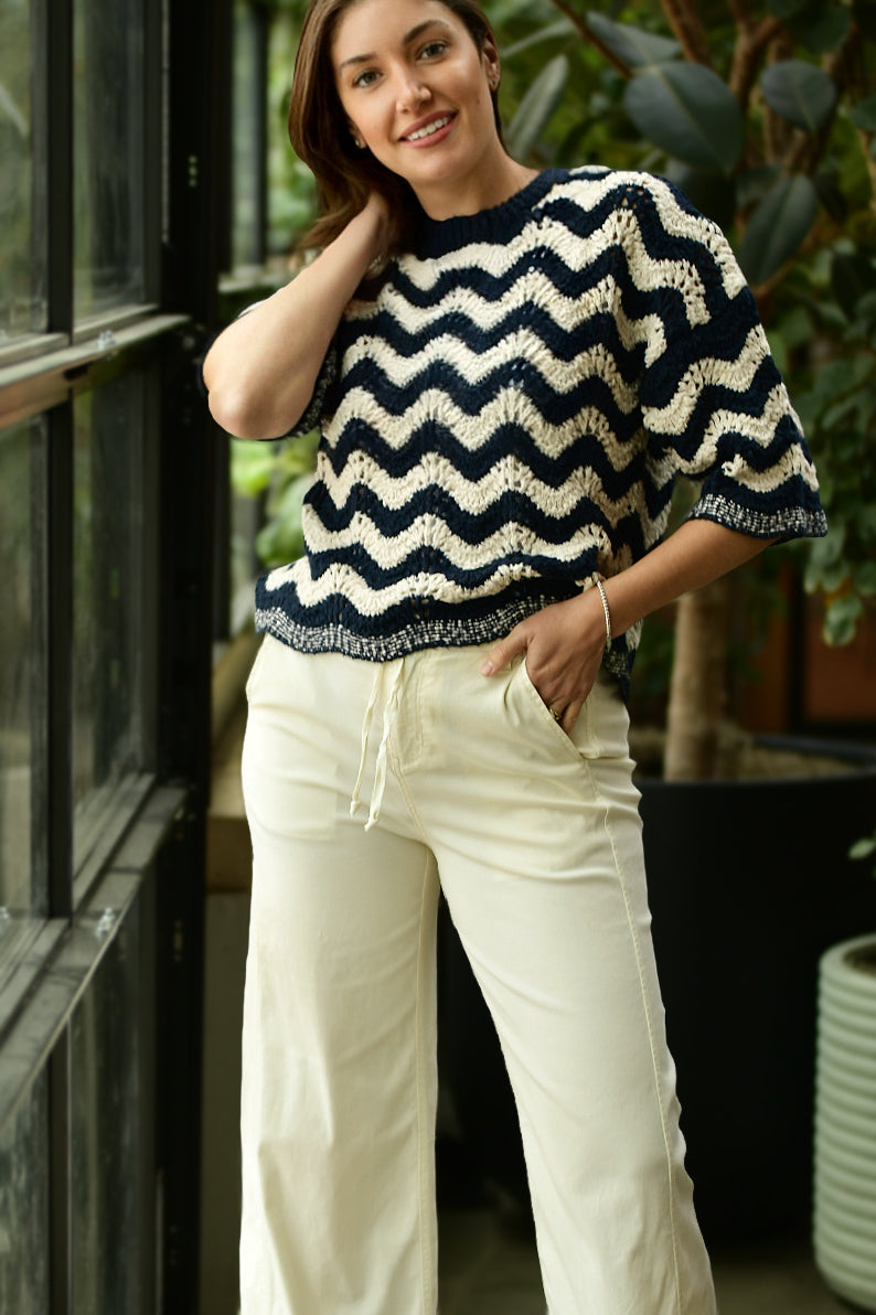 AUTUMN CASHMERE CHEVRON NAVY AND CREAM STITCH SWEATER!!!