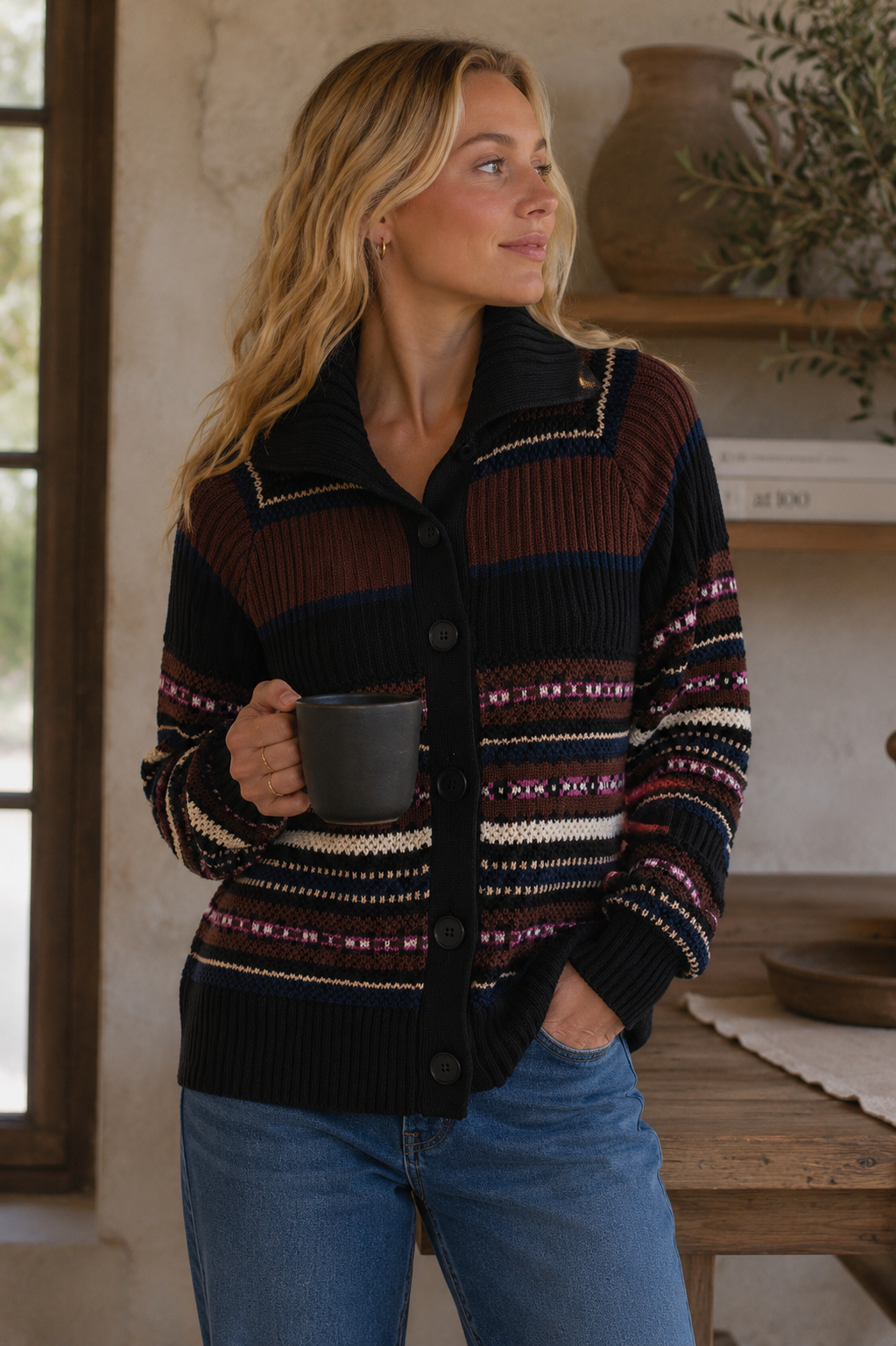 KINROSS STRIPE CARDIGAN SWEATER