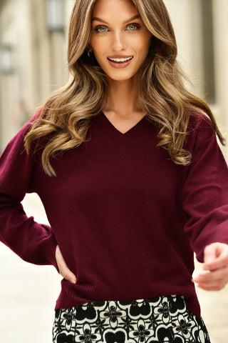 COLORUSH MINI V BURGUNDY SWEATER