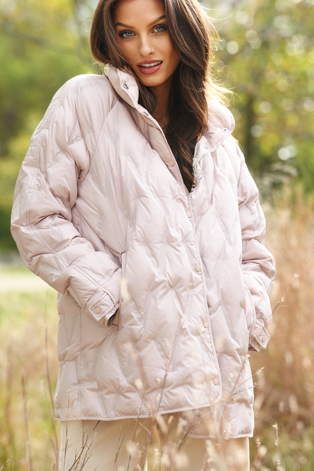 NIKKI JONES DOWN PINK QUILTED PUFFER