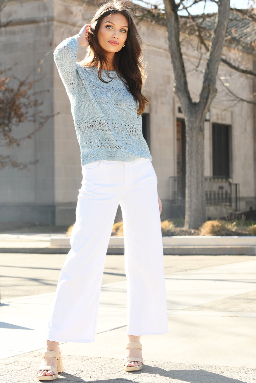 AUTUMN CASHMERE WATER MIXED POINTELLE  SWEATER