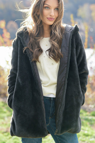 SAVE THE DUCK FURRY BROWN BLACK COAT