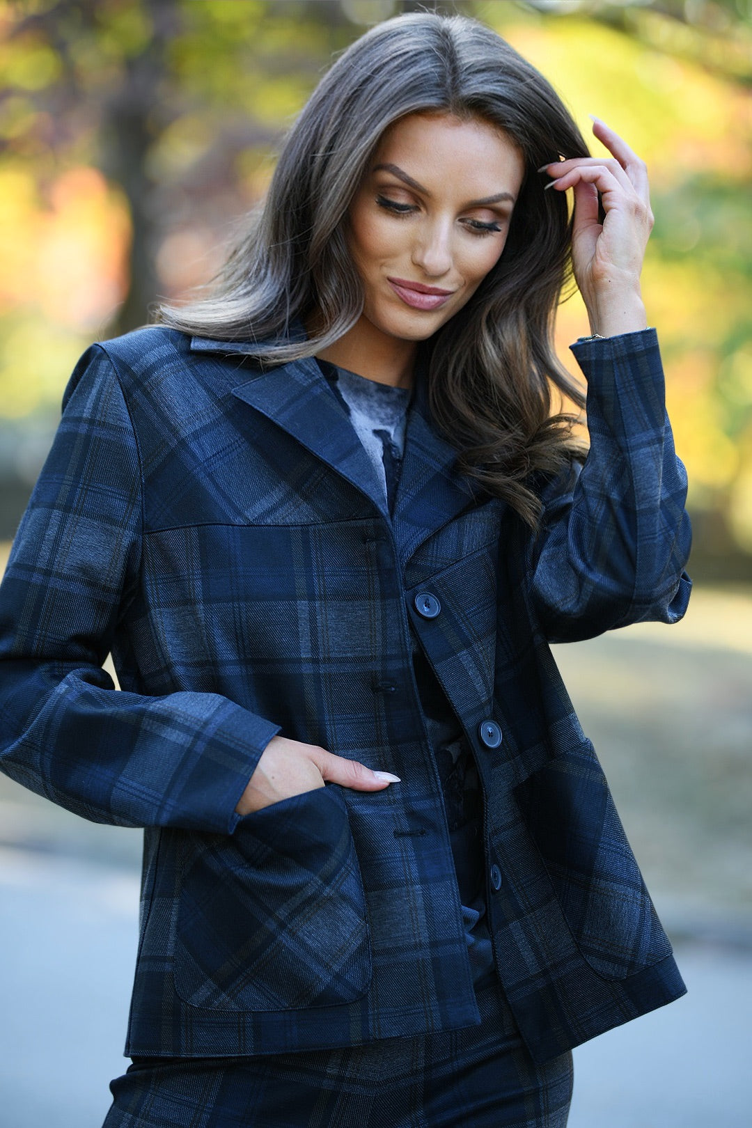 ESTELLE & FINN NAVY PLAID JACKET